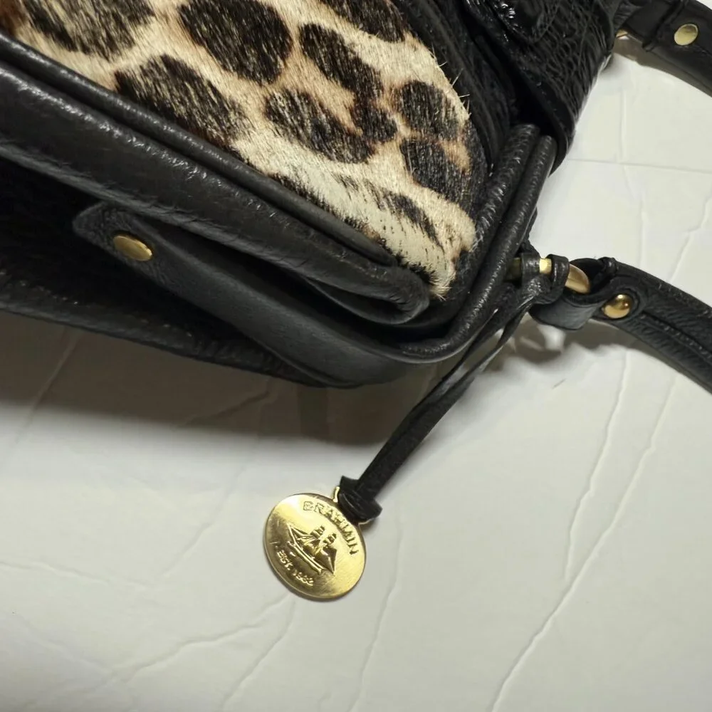 Brahmin Hobo Bag Leopard Print Pony Hair Crocodile Leather Gold Hardware Vintage